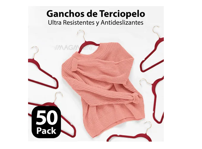 Foto 3 | Ganchos Xtellar Para Ropa De Terciopelo Premium - 50 Unidades - Diseño Dorado Giratorio De 360°, Antideslizant
