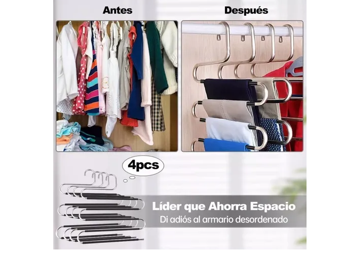 Foto 3 pulgar | Xtellar Set De 4 Ganchos Multiuso De Acero Inoxidable Para Pantalones De 5 Capas