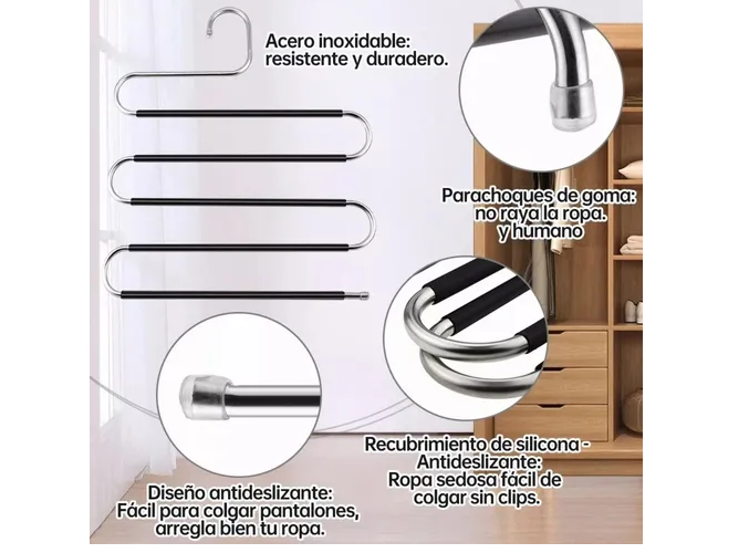 Foto 6 pulgar | Xtellar Set De 4 Ganchos Multiuso De Acero Inoxidable Para Pantalones De 5 Capas