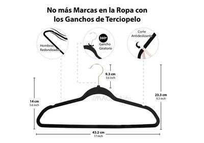 Foto 3 | Ganchos Xtellar Para Ropa De Terciopelo Premium - 50 Unidades - Diseño Dorado Giratorio De 360°, Antideslizant