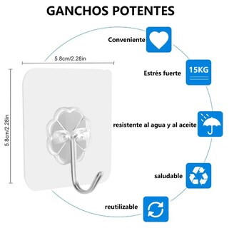 Foto 2 | Xtellar - Set De 60 Ganchos Autoadhesivos, Versátiles E Impermeables De Diseño Elegante