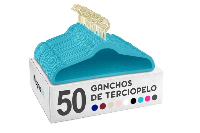 Foto 2 pulgar | Juego De 50 Perchas Xtellar, Antideslizantes Y Elegantes En Terciopelo Turquesa, Con Ganchos Dorados Giratorios