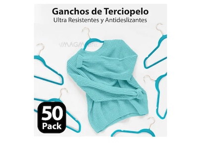 Foto 4 | Juego De 50 Perchas Xtellar, Antideslizantes Y Elegantes En Terciopelo Turquesa, Con Ganchos Dorados Giratorios