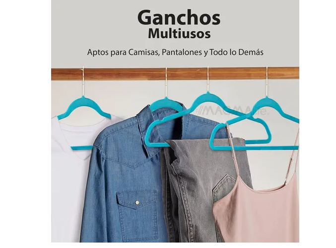 Foto 6 pulgar | Juego De 50 Perchas Xtellar, Antideslizantes Y Elegantes En Terciopelo Turquesa, Con Ganchos Dorados Giratorios