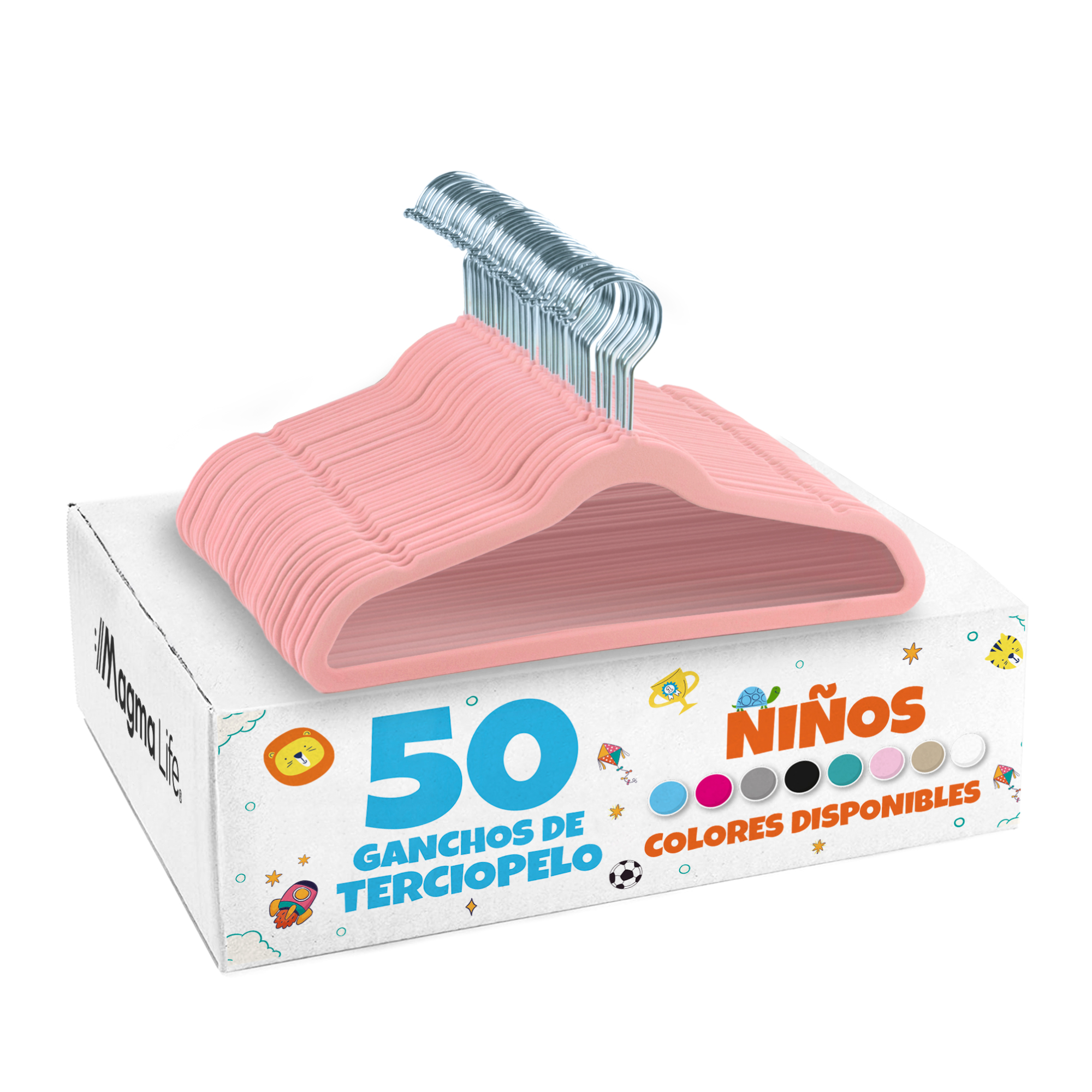 Foto 1 | Magmalife 50 Ganchos Infantiles De Terciopelo Rosa Claro  35 Cm  Antideslizantes Con Gancho Giratorio