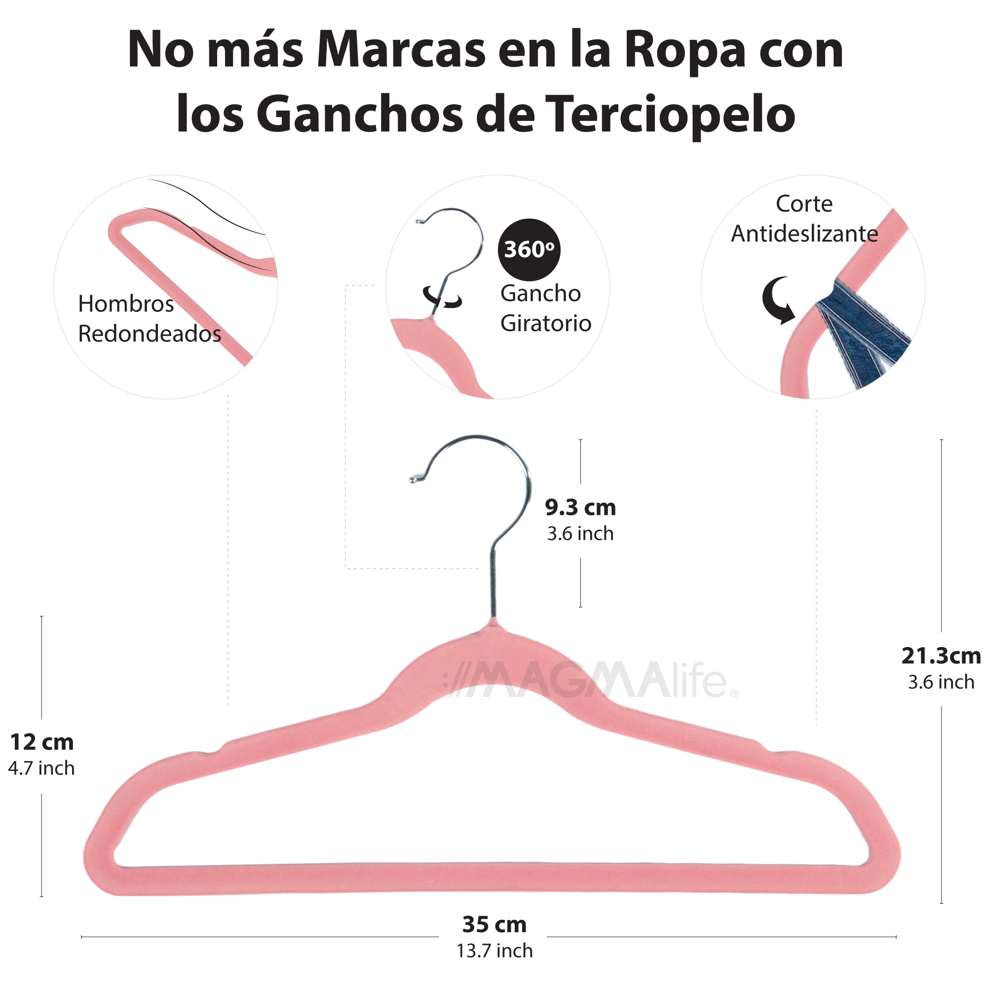 Foto 2 | Magmalife 50 Ganchos Infantiles De Terciopelo Rosa Claro  35 Cm  Antideslizantes Con Gancho Giratorio