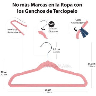 Foto 2 | Magmalife 50 Ganchos Infantiles De Terciopelo Rosa Claro 35 Cm Antideslizantes Con Gancho Giratorio