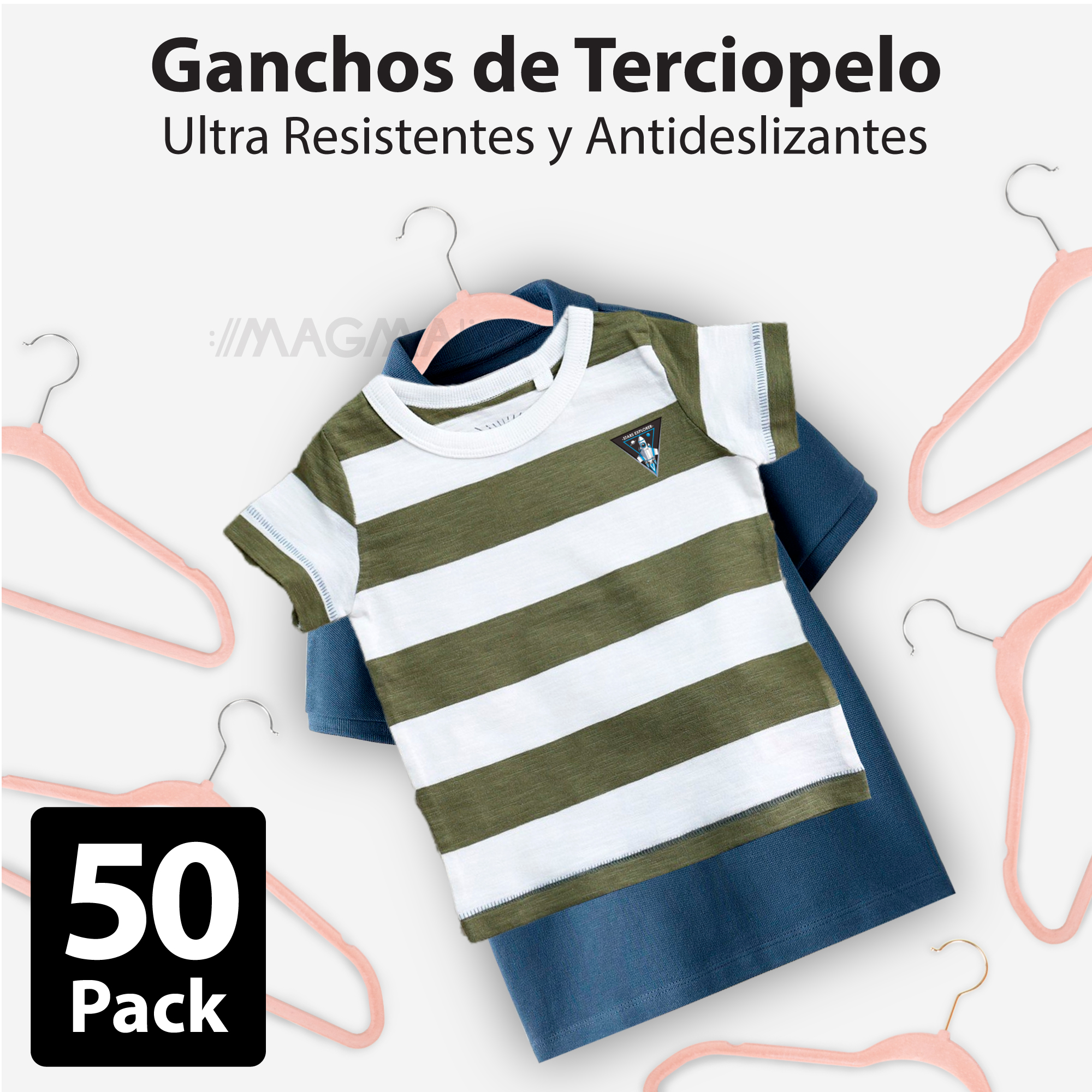 Foto 4 | Magmalife 50 Ganchos Infantiles De Terciopelo Rosa Claro  35 Cm  Antideslizantes Con Gancho Giratorio