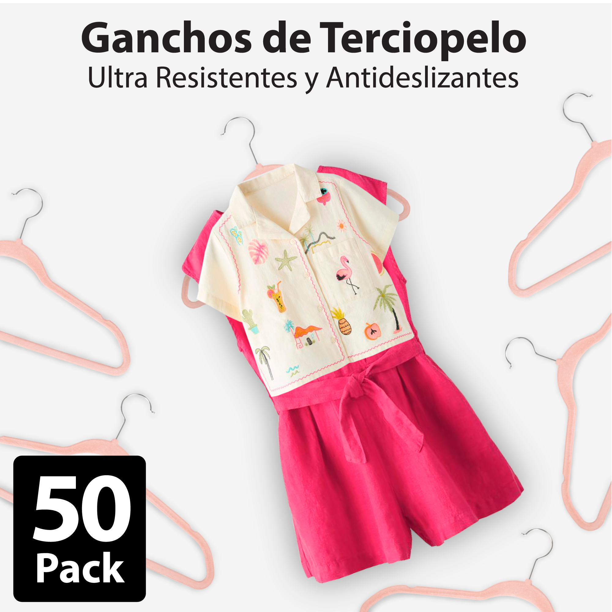 Foto 9 pulgar | Magmalife 50 Ganchos Infantiles De Terciopelo Rosa Claro  35 Cm  Antideslizantes Con Gancho Giratorio