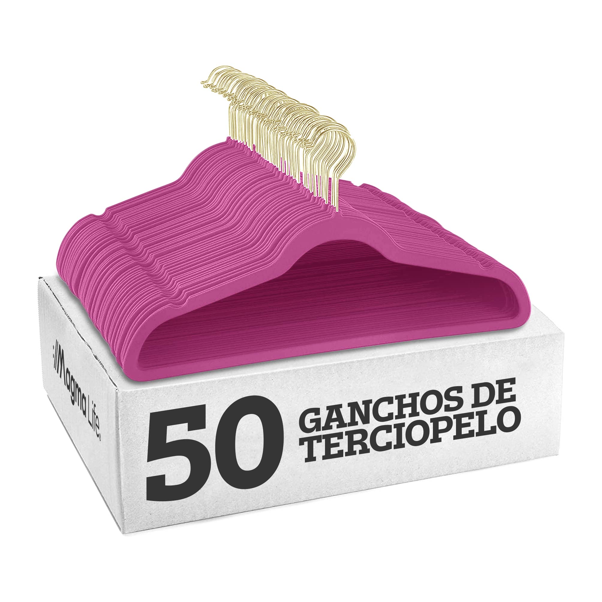 Foto 2 pulgar | Magmalife 50 Ganchos Para Ropa  Terciopelo Fucsia Con Gancho Dorado Giratorio Y Antideslizante