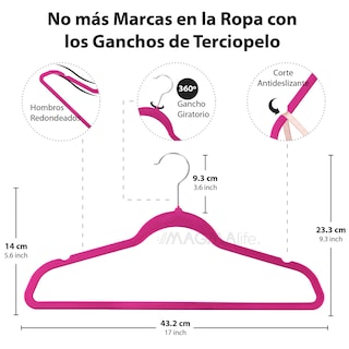 Foto 2 | Magmalife 50 Ganchos Para Ropa Terciopelo Fucsia Con Gancho Dorado Giratorio Y Antideslizante
