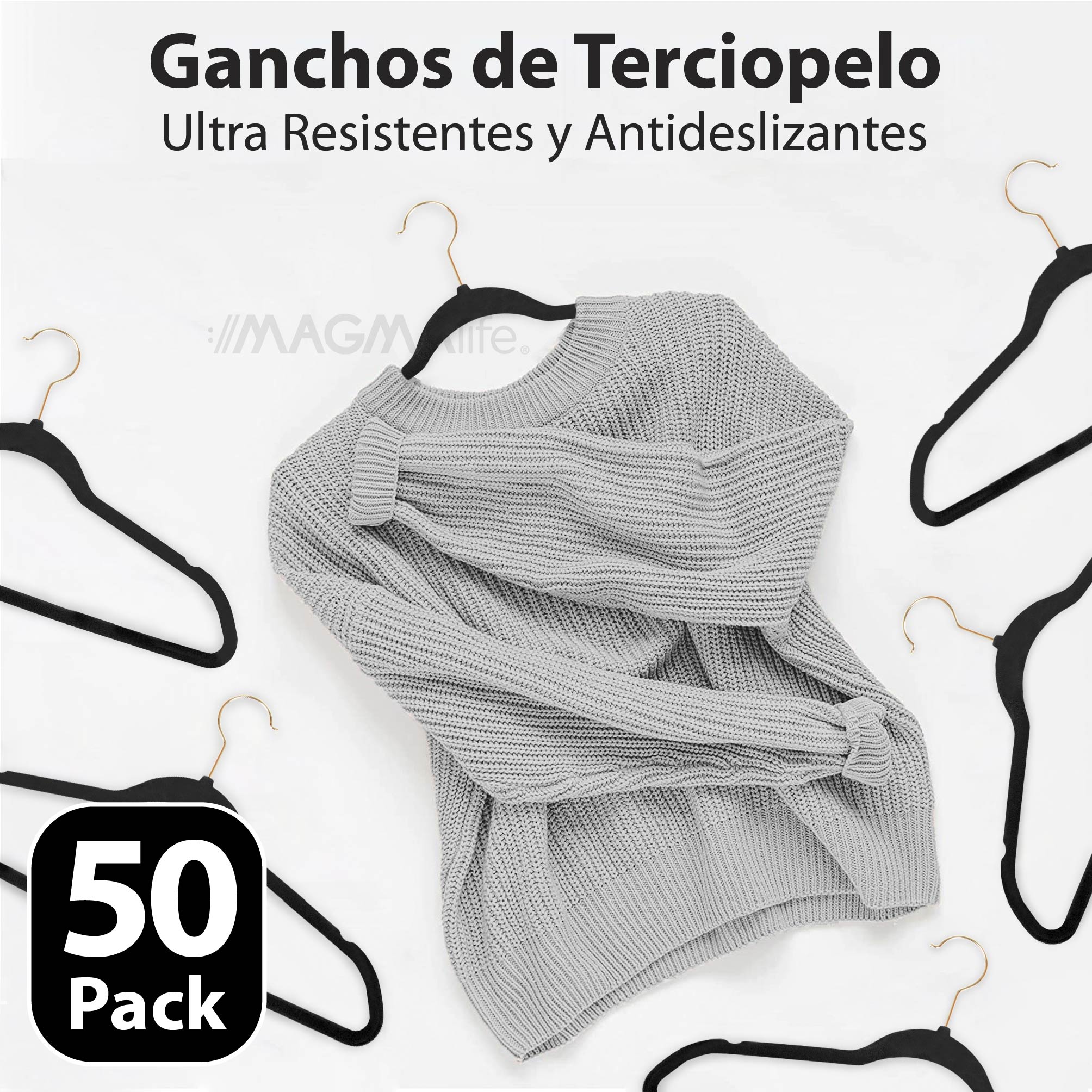 Foto 5 pulgar | Magmalife 50 Ganchos De Terciopelo Negro Con Gancho Dorado 360° Antideslizante