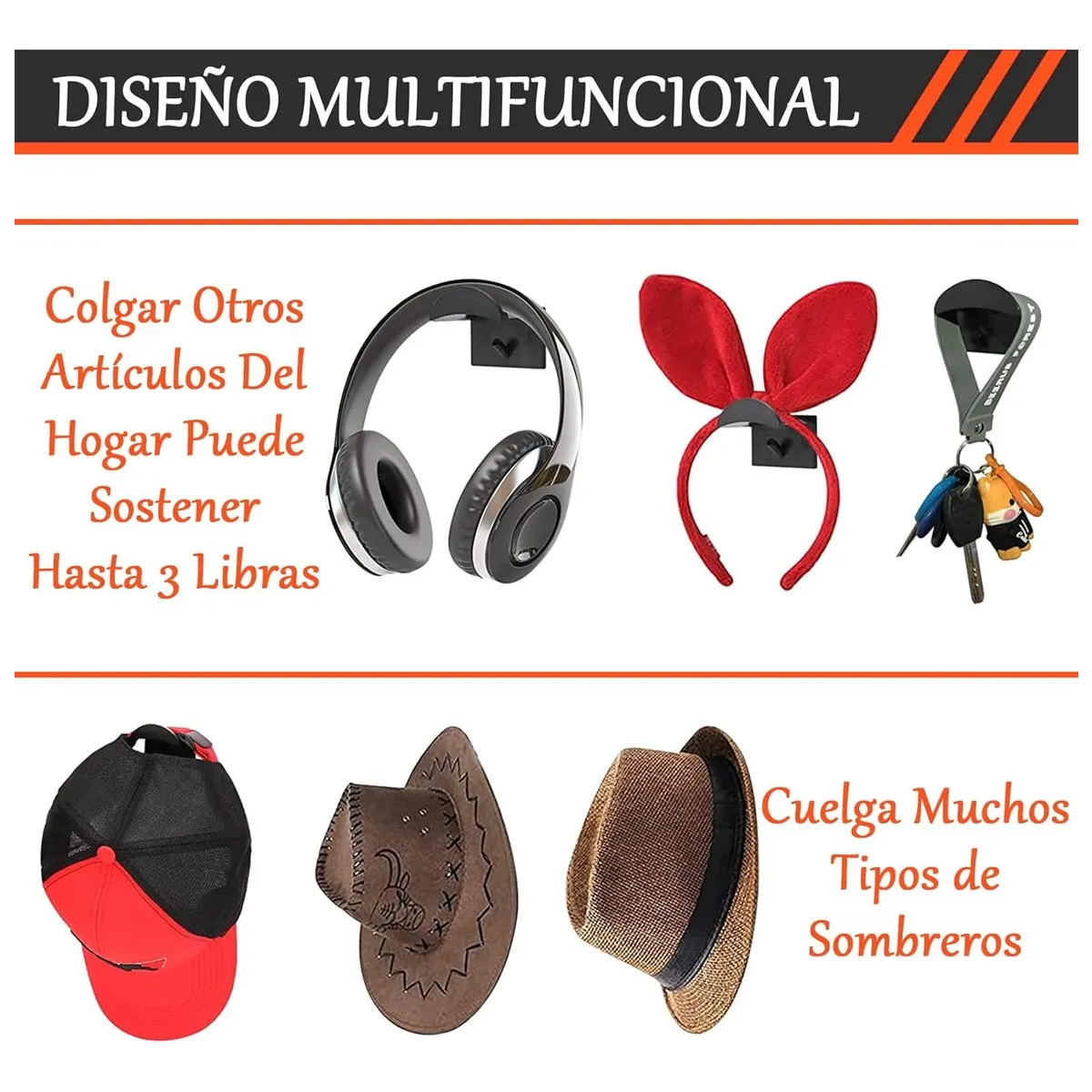 Foto 5 pulgar | Gancho Organizador De Gorras Para Pared 10 Piezas Lab.g Negro