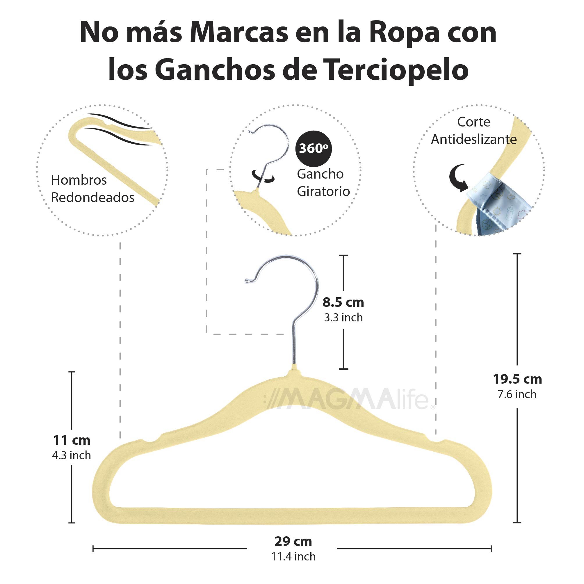 Foto 3 pulgar | Magmalife 50 Ganchos De Terciopelo Crema Para Bebé  29 Cm  Antideslizantes Con Gancho Giratorio