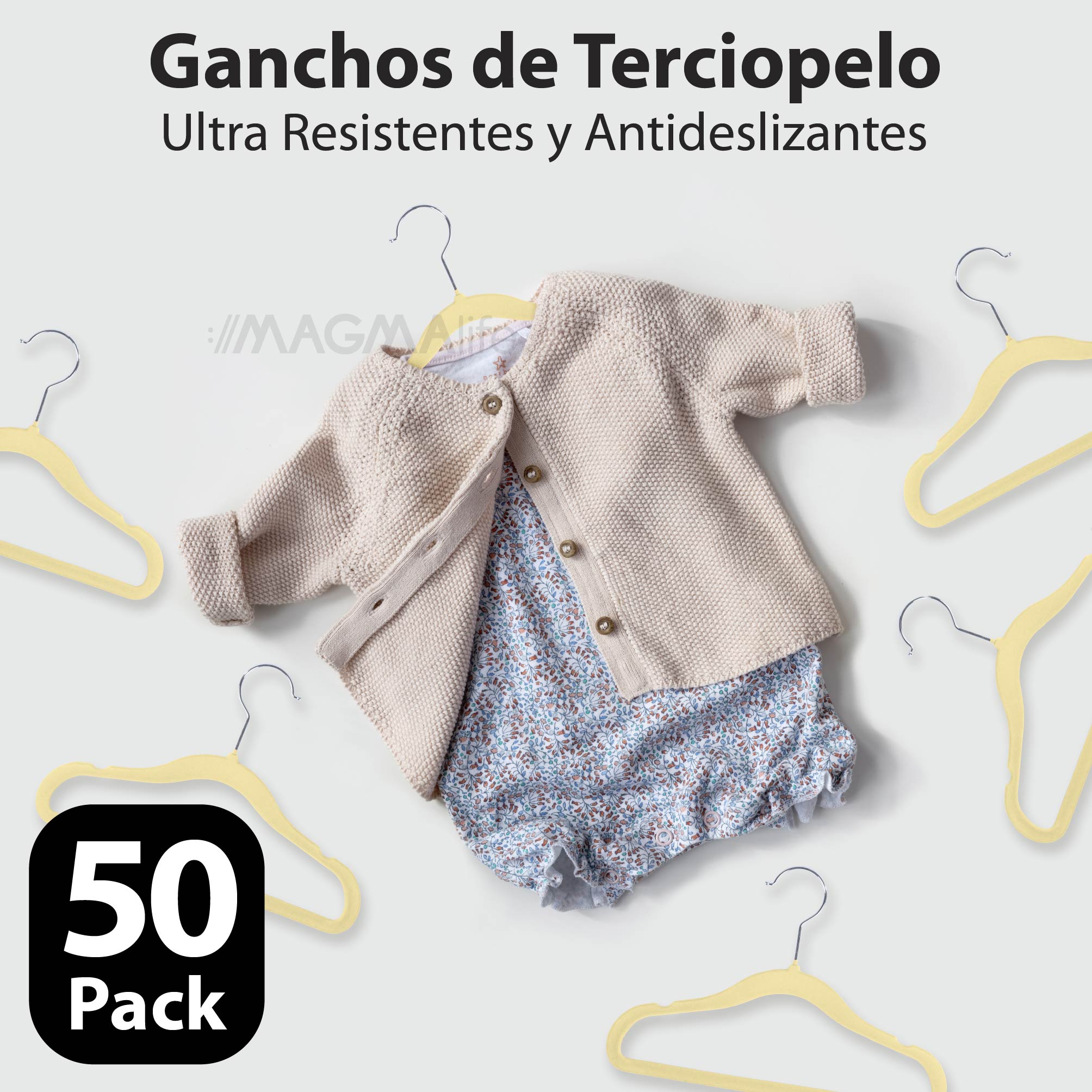 Foto 4 | Magmalife 50 Ganchos De Terciopelo Crema Para Bebé  29 Cm  Antideslizantes Con Gancho Giratorio