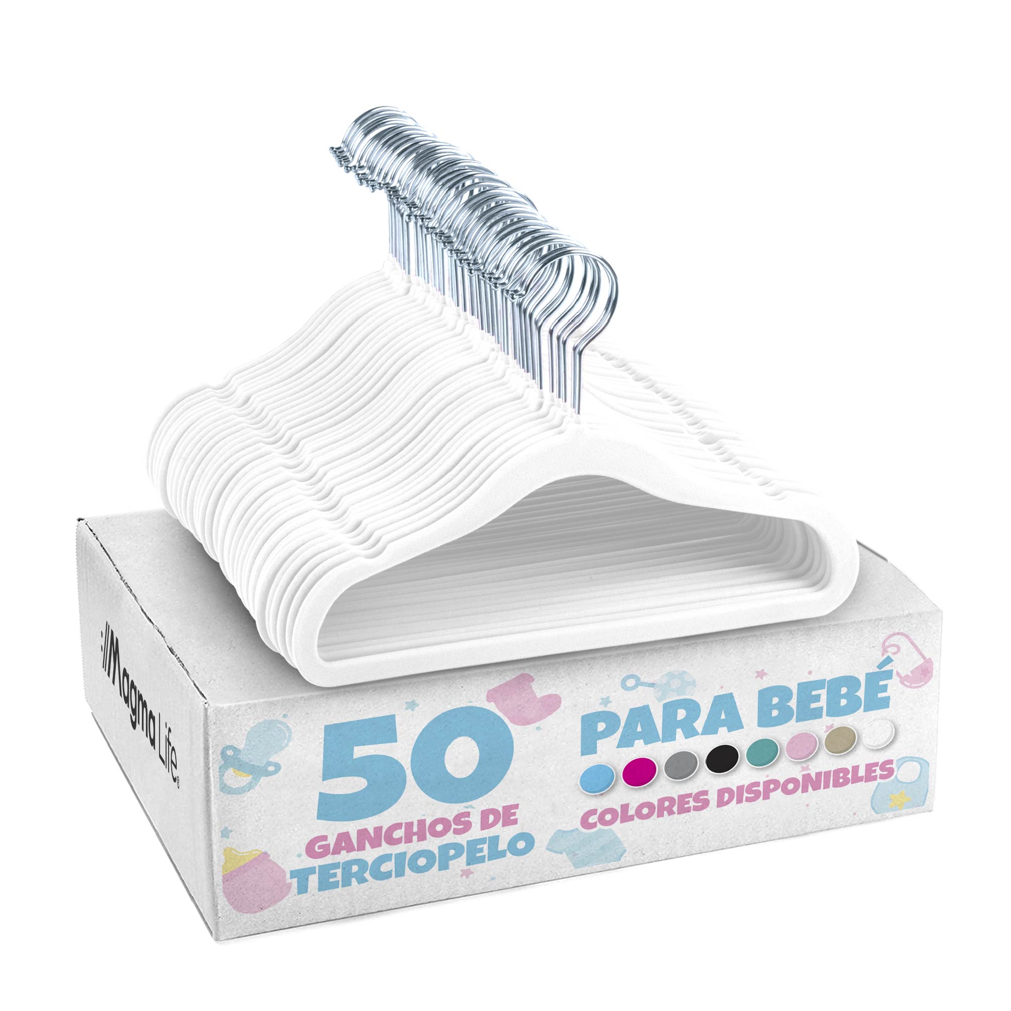Foto 2 pulgar | Magmalife 50 Ganchos De Terciopelo Blanco Para Bebé  29 Cm  Antideslizantes Con Gancho Giratorio