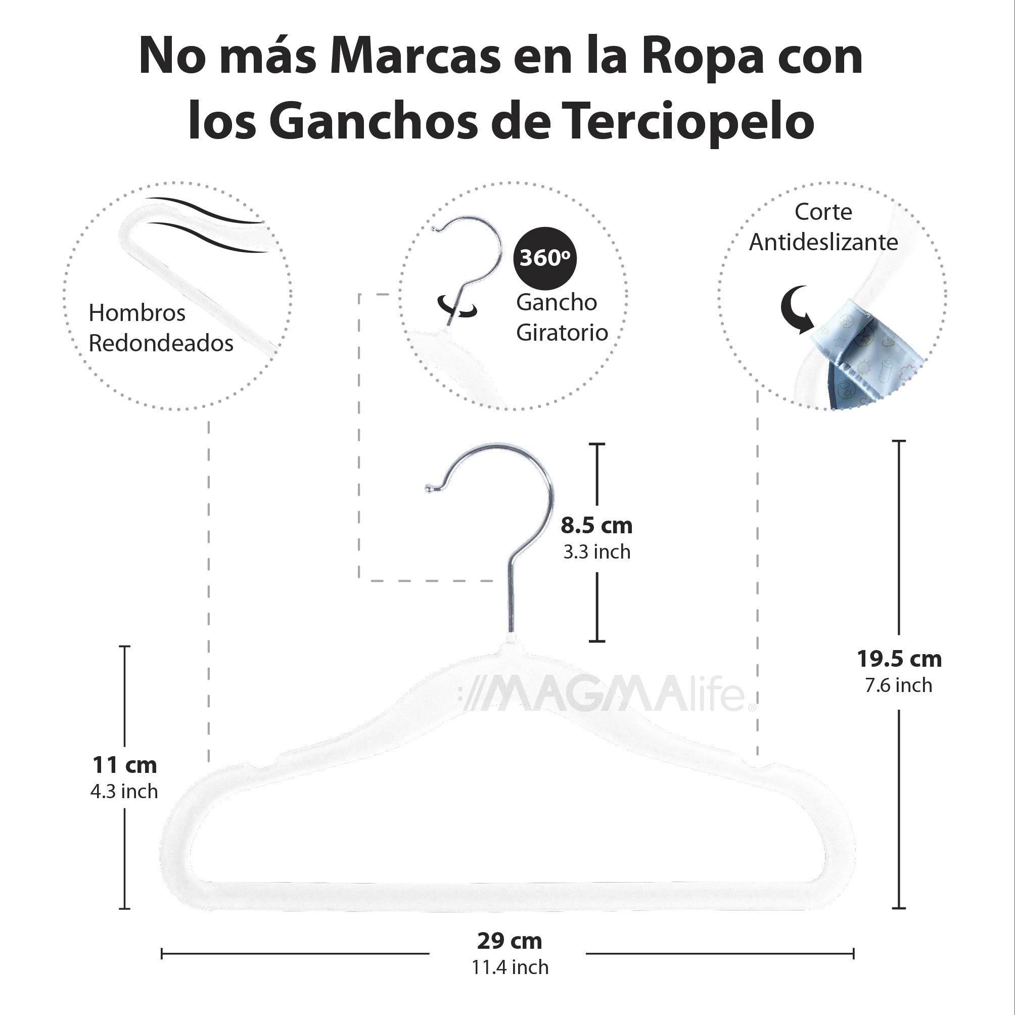 Foto 3 pulgar | Magmalife 50 Ganchos De Terciopelo Blanco Para Bebé  29 Cm  Antideslizantes Con Gancho Giratorio