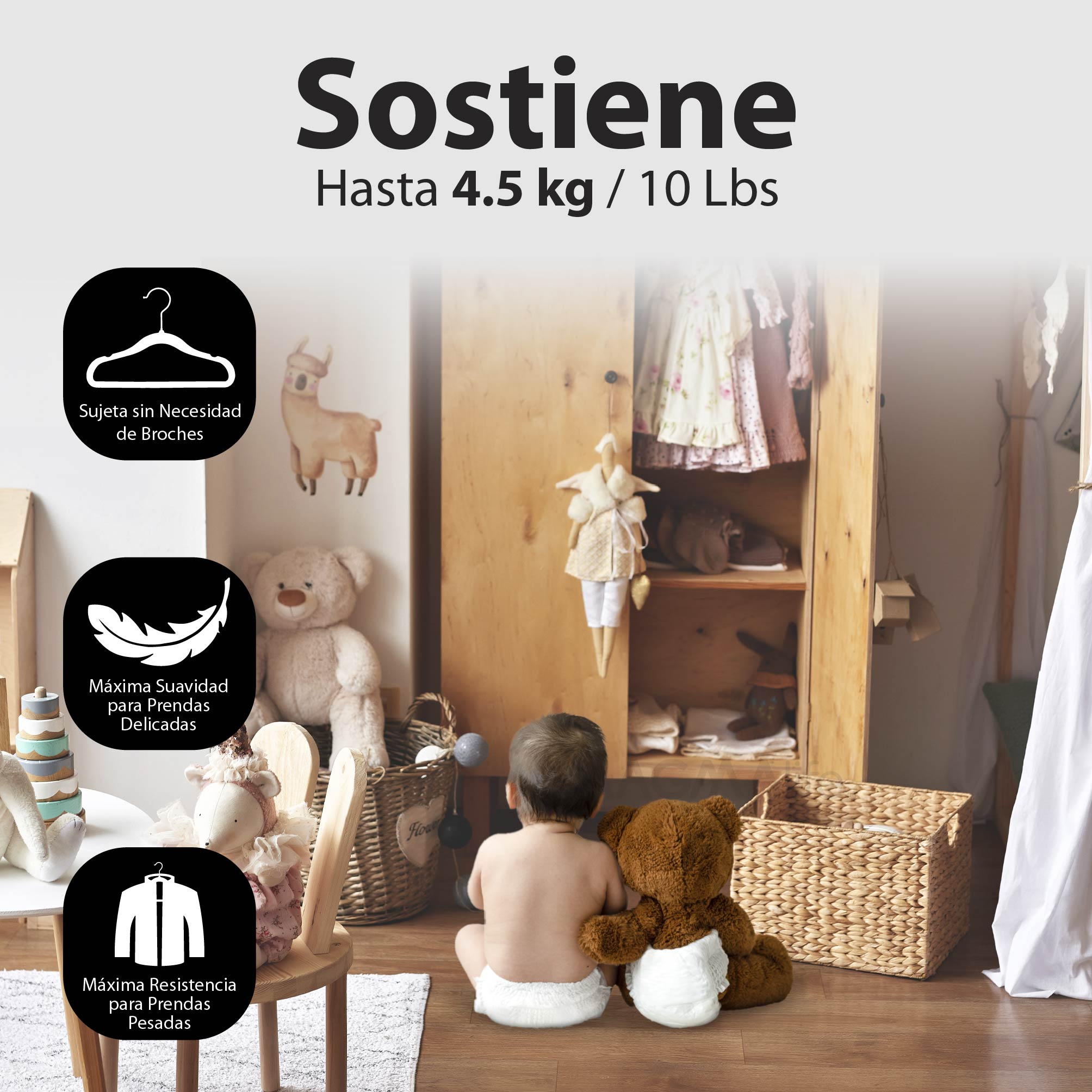 Foto 4 pulgar | Magmalife 50 Ganchos De Terciopelo Blanco Para Bebé  29 Cm  Antideslizantes Con Gancho Giratorio