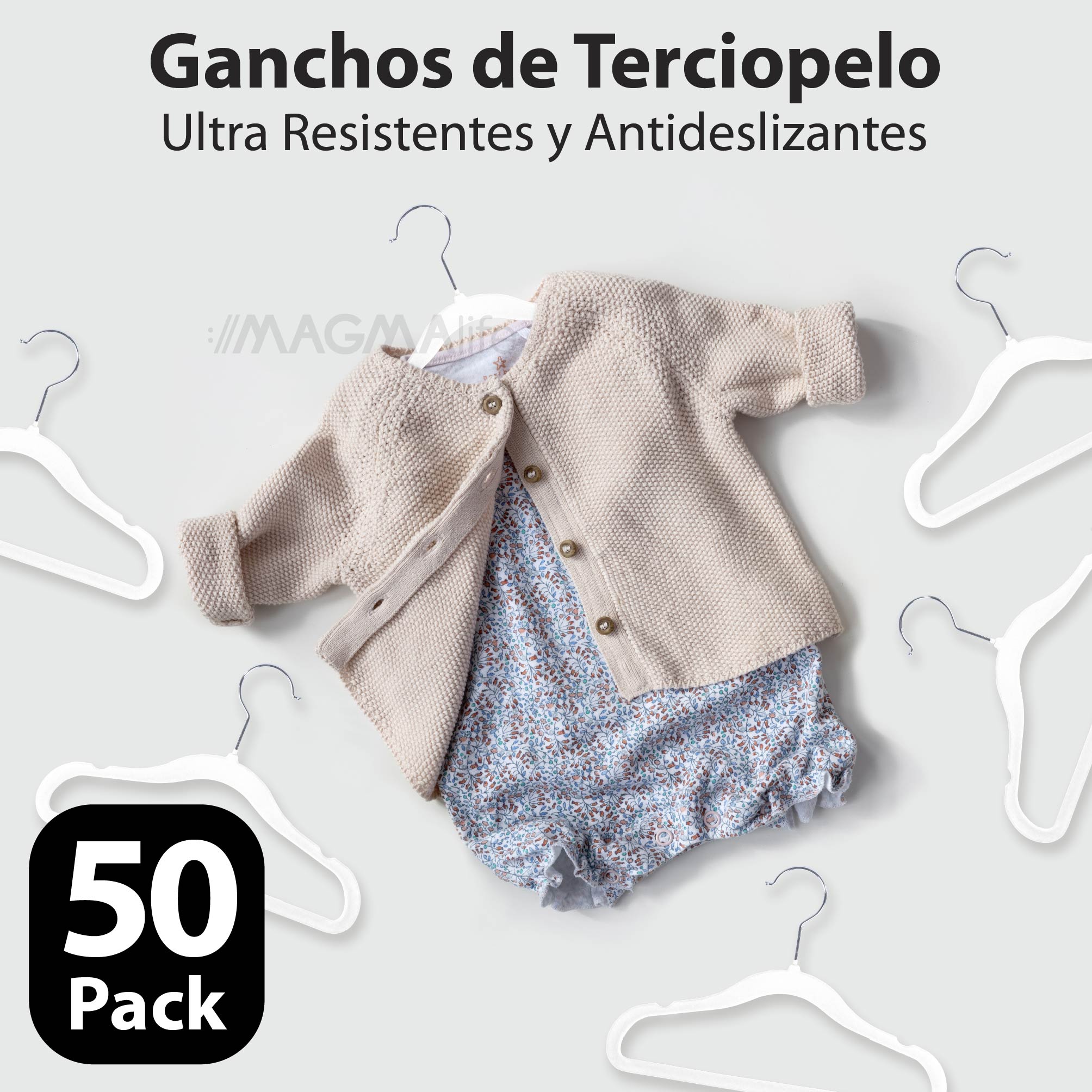 Foto 4 | Magmalife 50 Ganchos De Terciopelo Blanco Para Bebé  29 Cm  Antideslizantes Con Gancho Giratorio