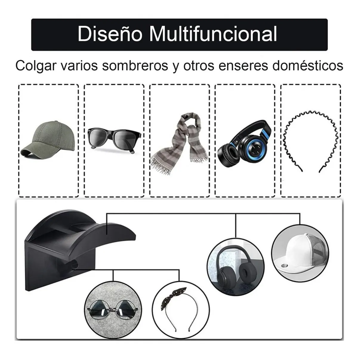 Foto 6 pulgar | Gancho Organizador De Gorras Para Pared  16 Pzs. Lab.g Negro