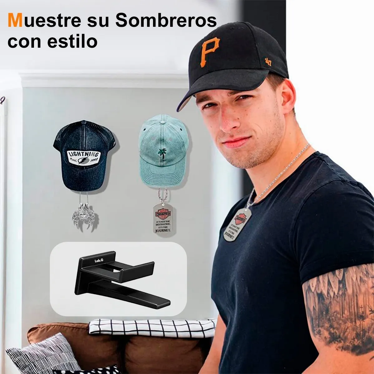 Foto 3 pulgar | 10 Gancho Organizador De Gorras Para Pared Percheros Porta Lab.g Negro