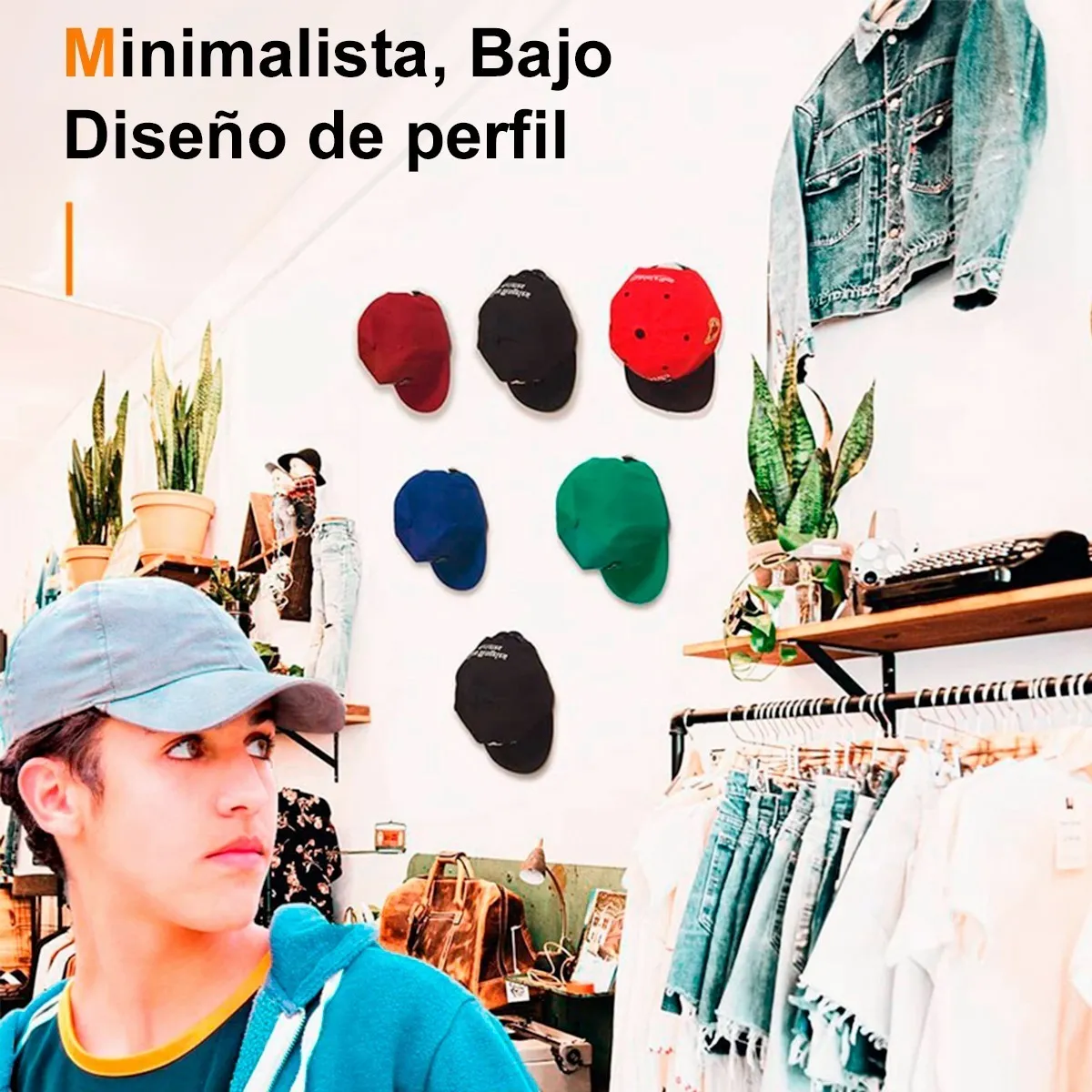 Foto 4 pulgar | 10 Gancho Organizador De Gorras Para Pared Percheros Porta Lab.g Negro