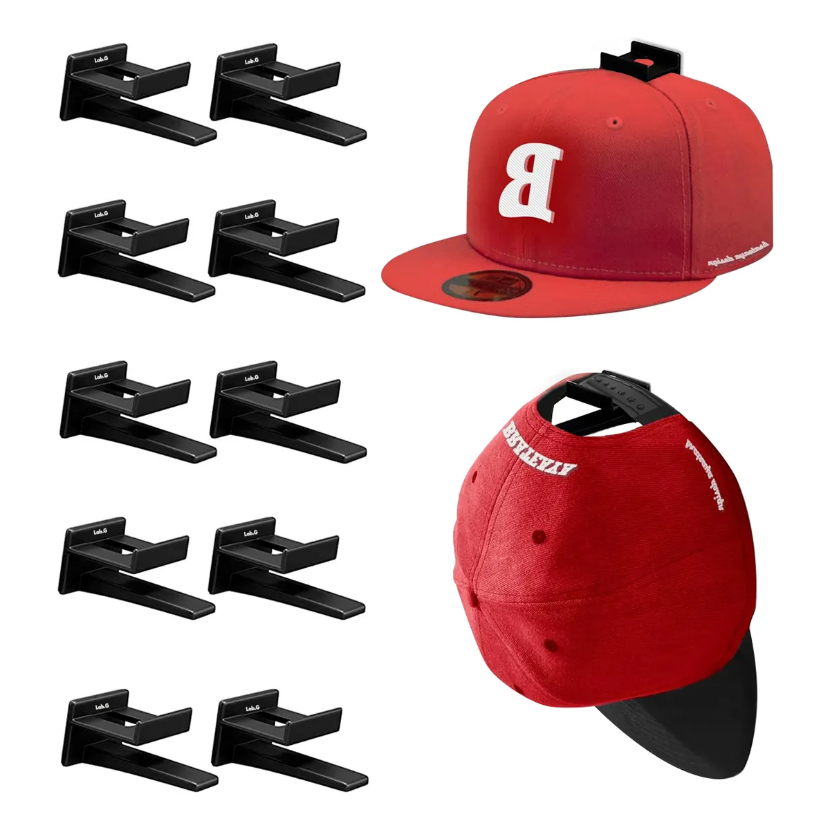 Foto 5 pulgar | 10 Gancho Organizador De Gorras Para Pared Percheros Porta Lab.g Negro