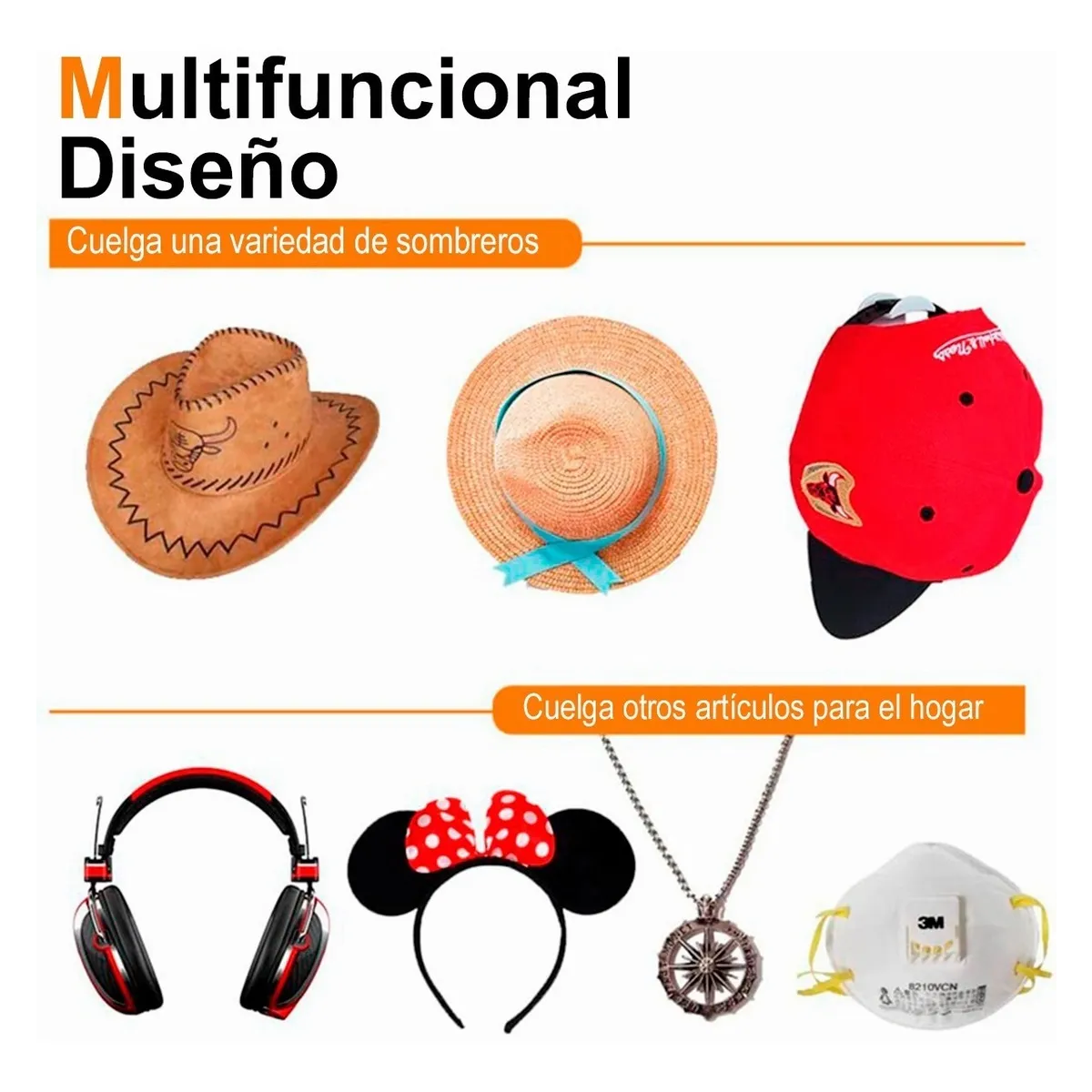 Foto 5 | 10 Gancho Organizador De Gorras Para Pared Percheros Porta Lab.g Negro