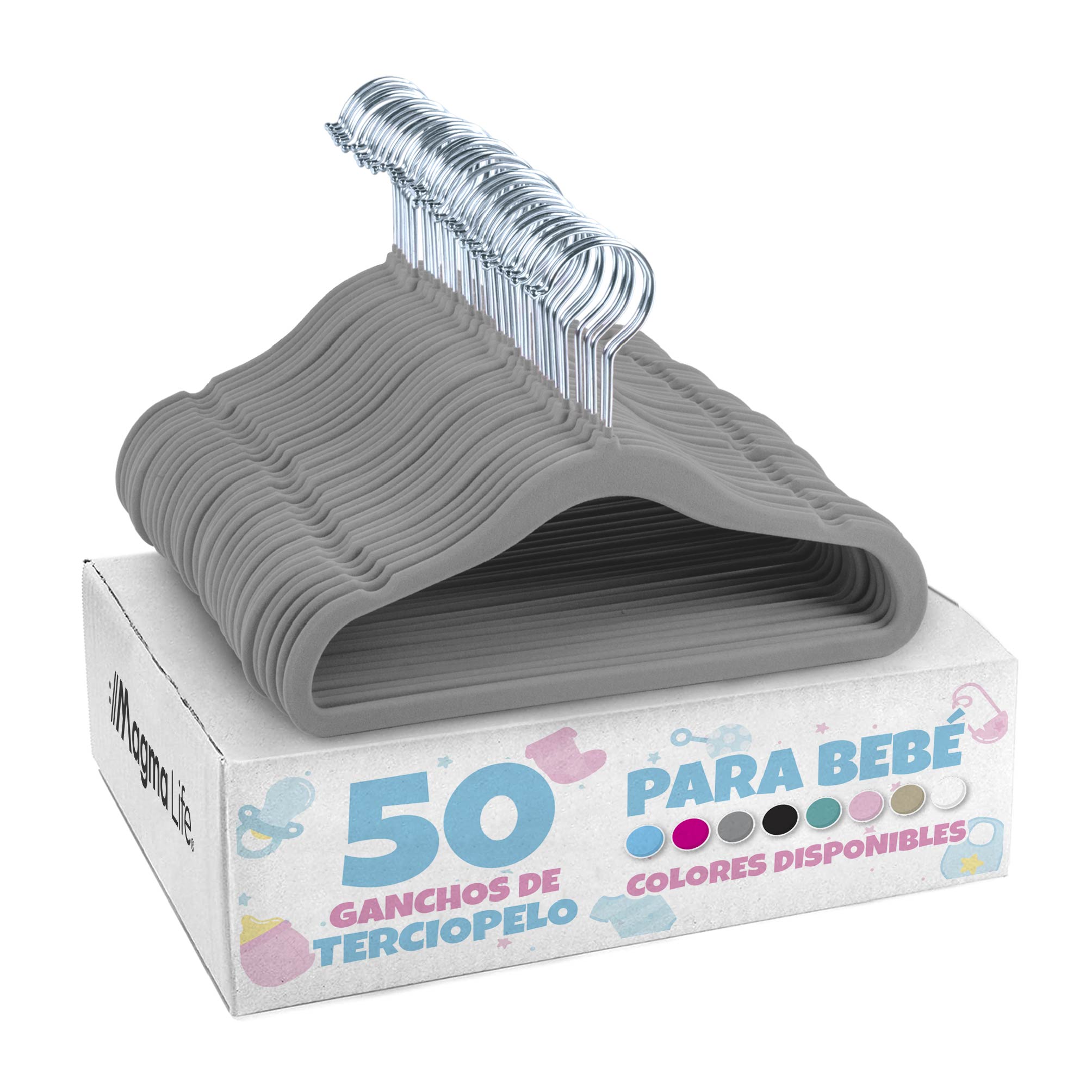 Foto 2 pulgar | Magmalife 50 Ganchos Para Ropa De Bebé  Terciopelo Gris  29 Cm  Con Gancho 360° Antideslizante