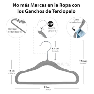 Foto 2 | Magmalife 50 Ganchos Para Ropa De Bebé Terciopelo Gris 29 Cm Con Gancho 360° Antideslizante