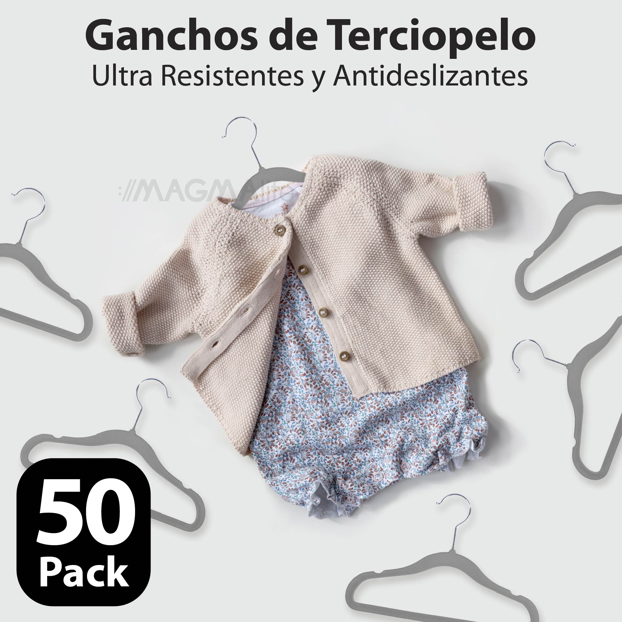 Foto 5 pulgar | Magmalife 50 Ganchos Para Ropa De Bebé  Terciopelo Gris  29 Cm  Con Gancho 360° Antideslizante