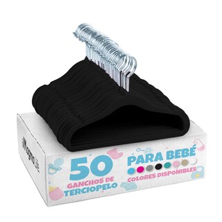 Foto 1 | Magmalife 50 Ganchos Para Ropa De Bebé Terciopelo Negro 29 Cm Con Gancho 360° Antideslizante