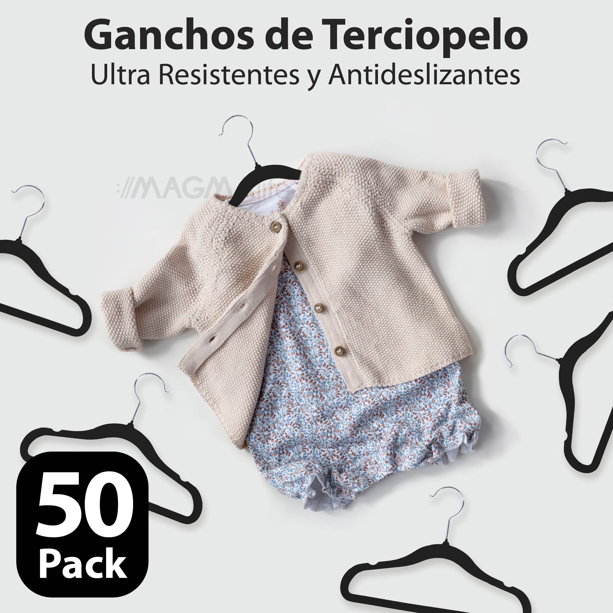 Foto 5 pulgar | Magmalife 50 Ganchos Para Ropa De Bebé  Terciopelo Negro  29 Cm  Con Gancho 360° Antideslizante