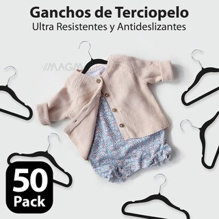 Foto 4 | Magmalife 50 Ganchos Para Ropa De Bebé Terciopelo Negro 29 Cm Con Gancho 360° Antideslizante