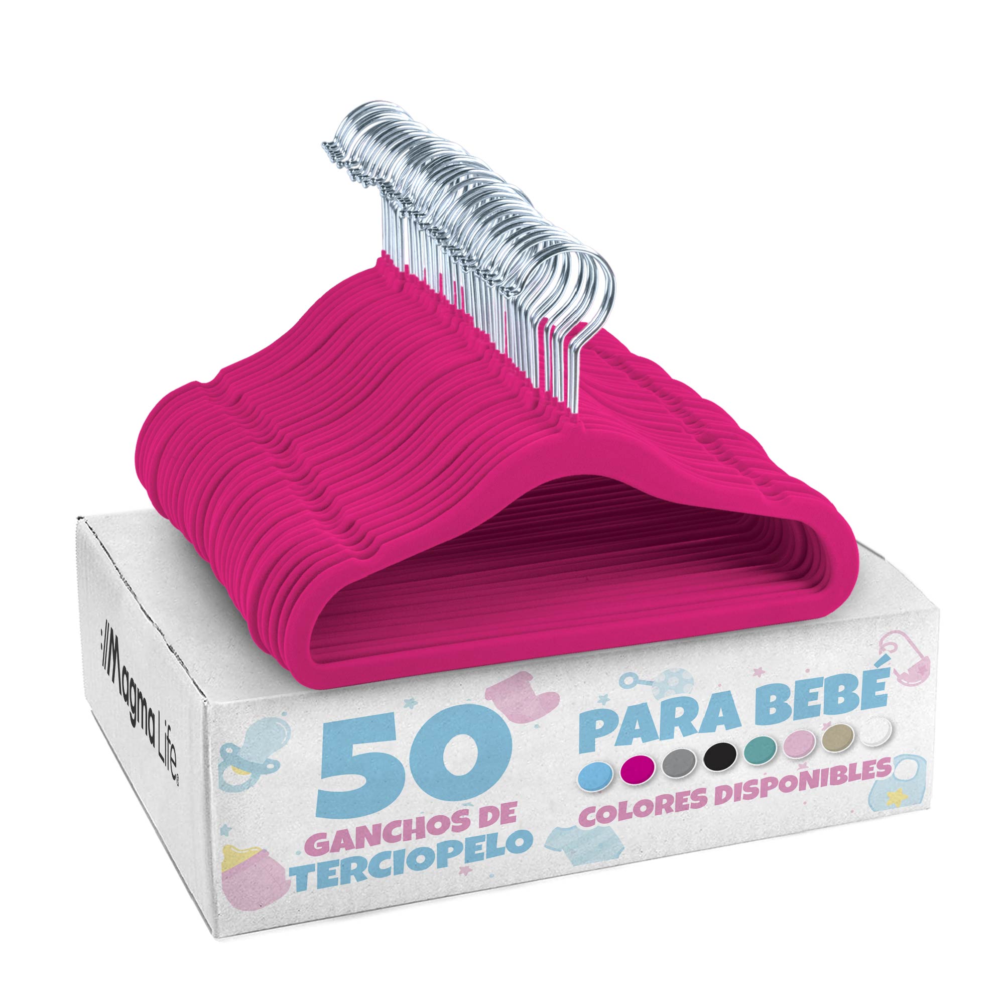 Foto 2 pulgar | Magmalife 50 Ganchos Para Ropa De Bebé  Terciopelo Fucsia  29 Cm  Con Gancho 360° Antideslizante