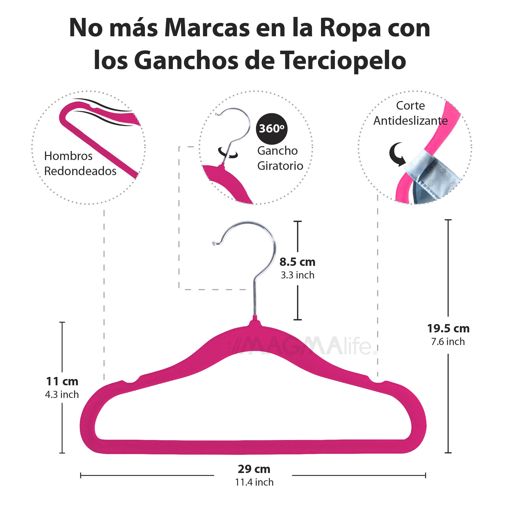 Foto 2 | Magmalife 50 Ganchos Para Ropa De Bebé  Terciopelo Fucsia  29 Cm  Con Gancho 360° Antideslizante