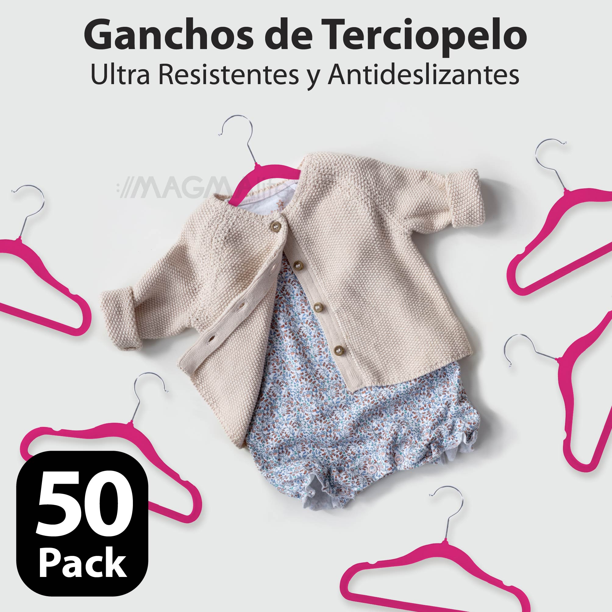 Foto 5 pulgar | Magmalife 50 Ganchos Para Ropa De Bebé  Terciopelo Fucsia  29 Cm  Con Gancho 360° Antideslizante