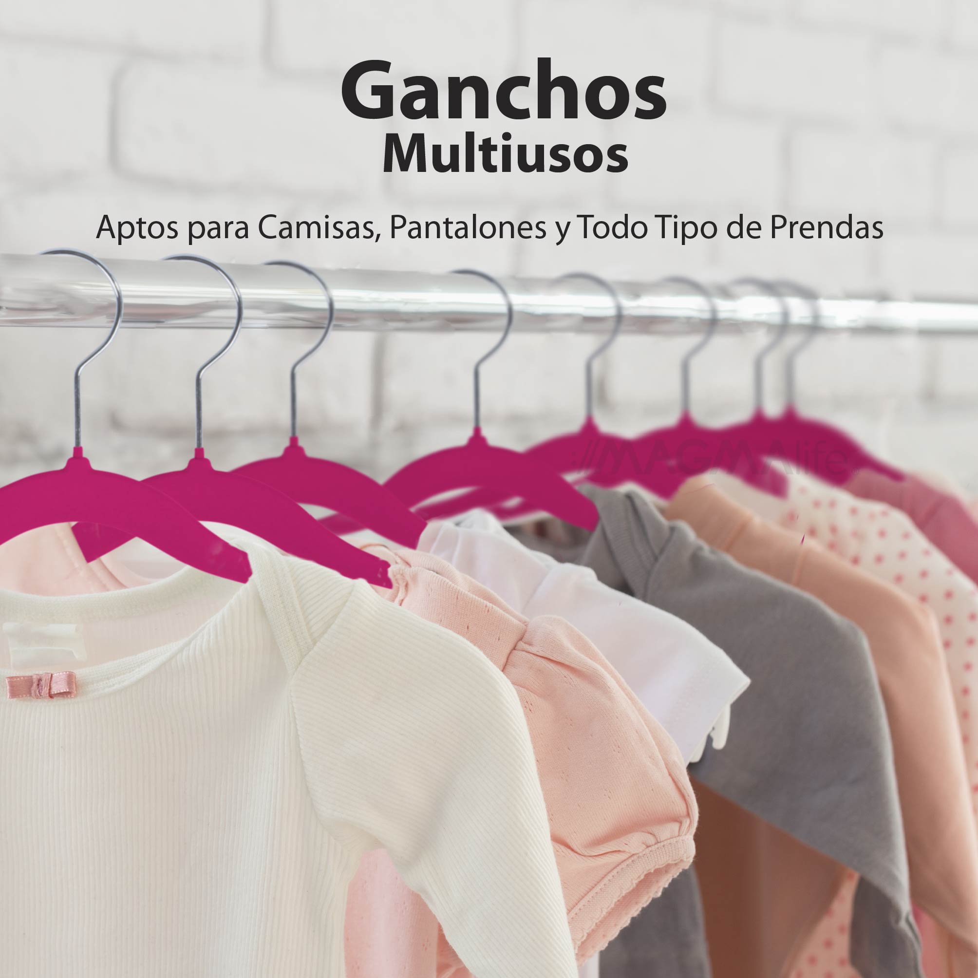 Foto 6 pulgar | Magmalife 50 Ganchos Para Ropa De Bebé  Terciopelo Fucsia  29 Cm  Con Gancho 360° Antideslizante