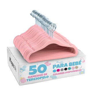 Foto 1 | Magmalife 50 Ganchos Para Ropa De Bebé Terciopelo Rosa Claro 29 Cm Con Gancho 360° Antideslizante