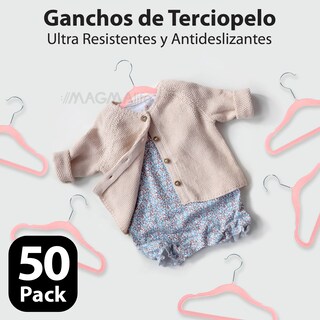 Foto 4 | Magmalife 50 Ganchos Para Ropa De Bebé Terciopelo Rosa Claro 29 Cm Con Gancho 360° Antideslizante