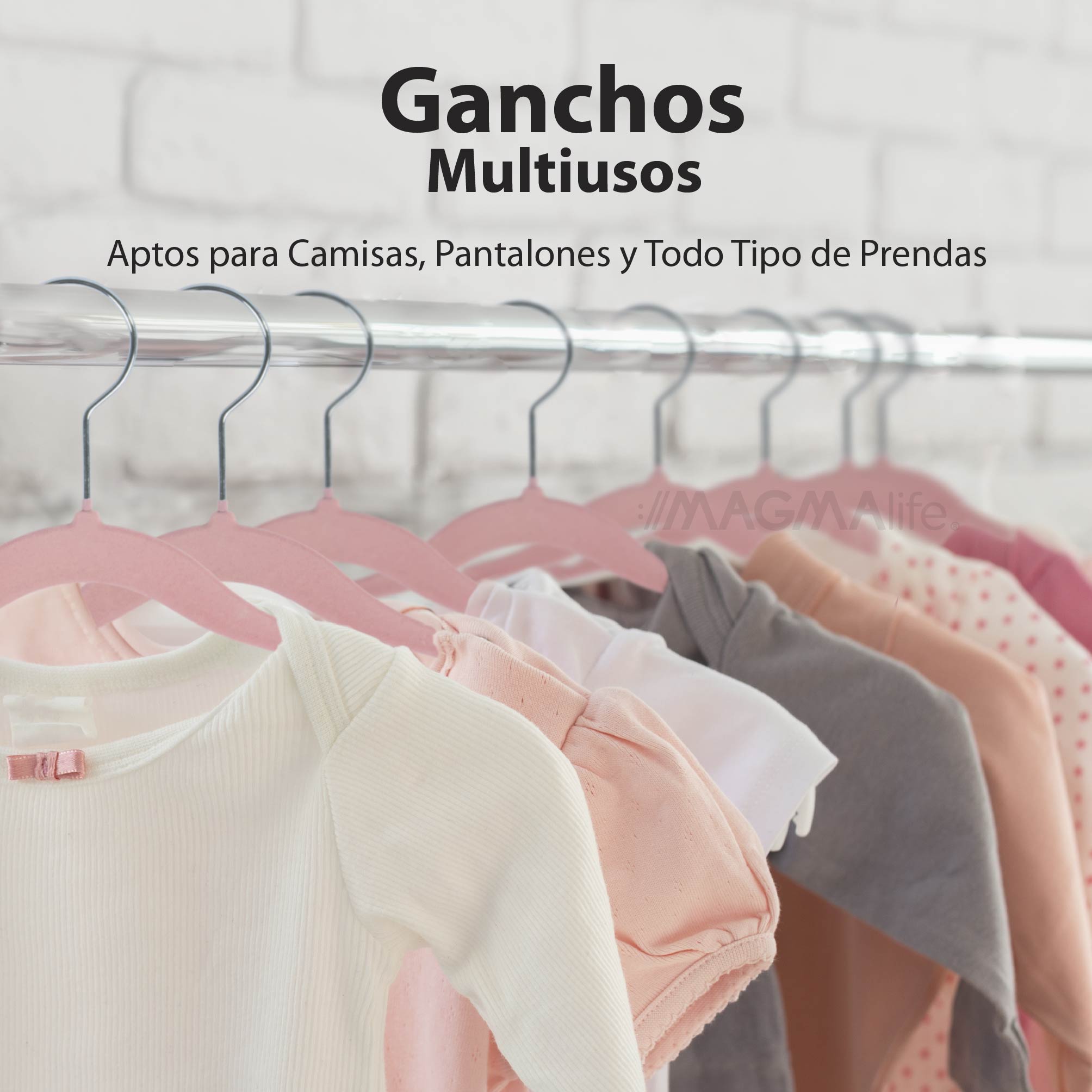 Foto 6 pulgar | Magmalife 50 Ganchos Para Ropa De Bebé  Terciopelo Rosa Claro  29 Cm  Con Gancho 360° Antideslizante