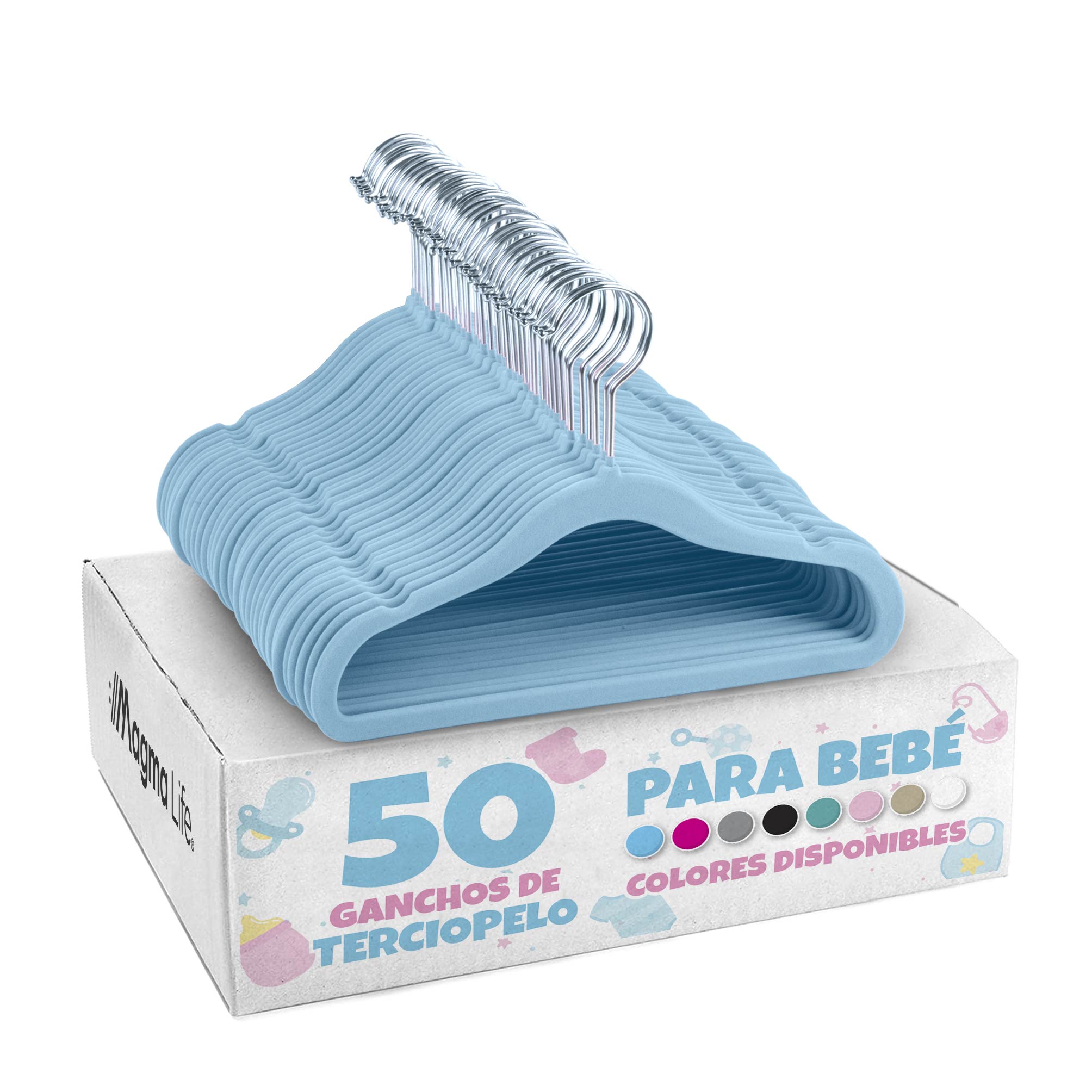 Foto 2 pulgar | Magmalife 50 Ganchos Para Ropa De Bebé  Terciopelo Azul Claro  29 Cm  Con Gancho 360° Antideslizante