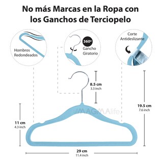 Foto 2 | Magmalife 50 Ganchos Para Ropa De Bebé Terciopelo Azul Claro 29 Cm Con Gancho 360° Antideslizante
