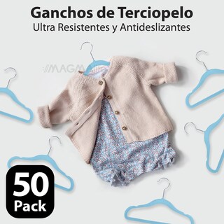 Foto 4 | Magmalife 50 Ganchos Para Ropa De Bebé Terciopelo Azul Claro 29 Cm Con Gancho 360° Antideslizante