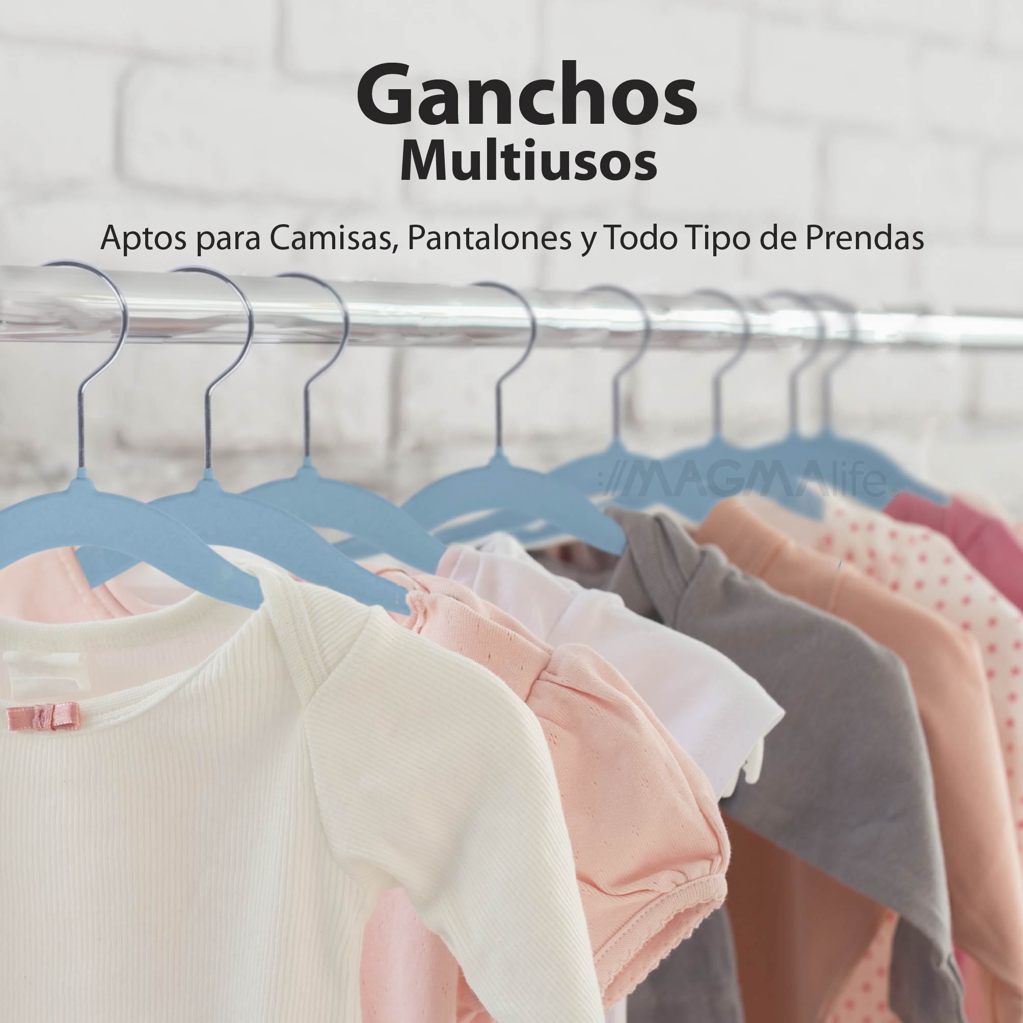 Foto 6 pulgar | Magmalife 50 Ganchos Para Ropa De Bebé  Terciopelo Azul Claro  29 Cm  Con Gancho 360° Antideslizante