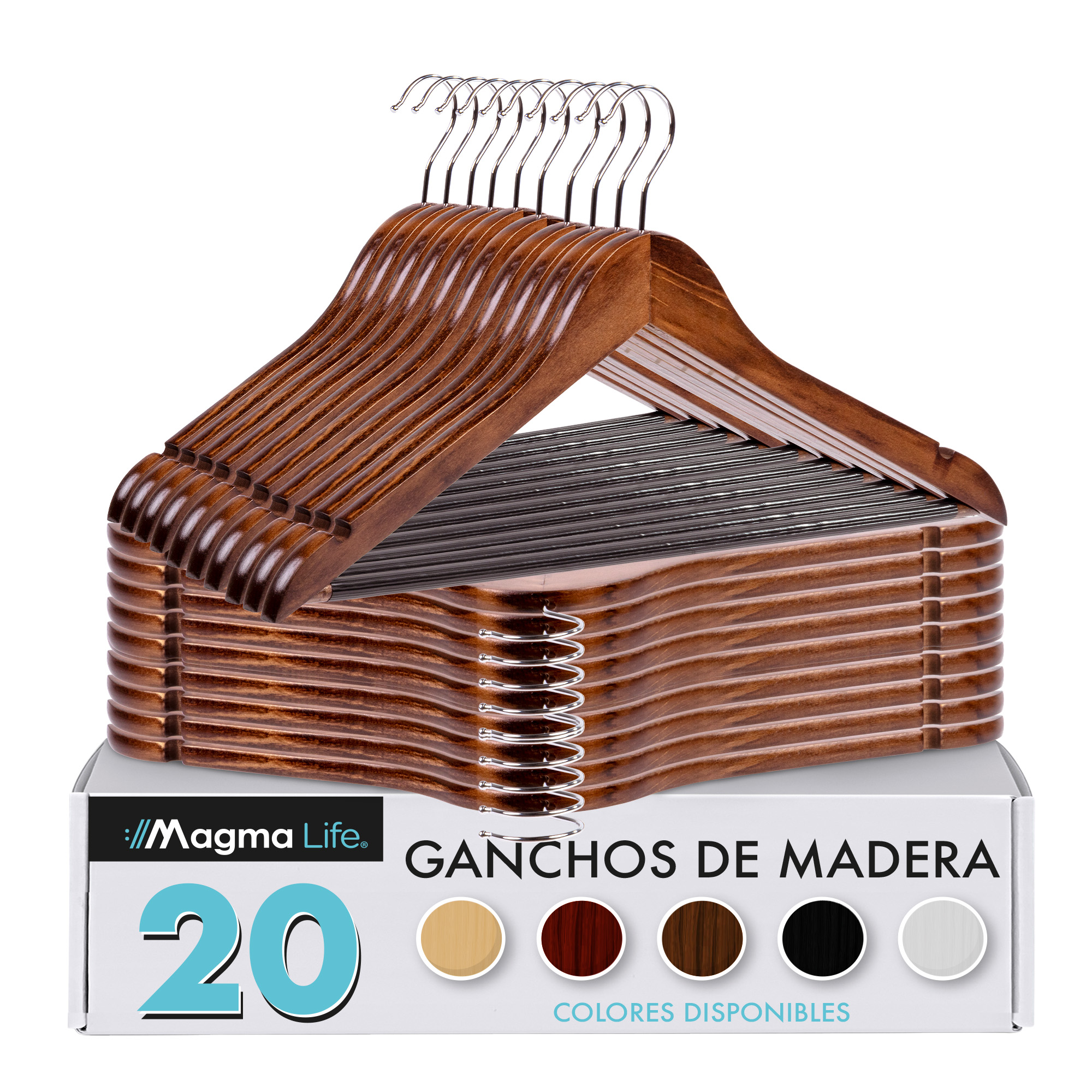 Foto 1 | Magma Life Set De 20 Ganchos De Madera Café  Elegantes Y Giratorios 360°