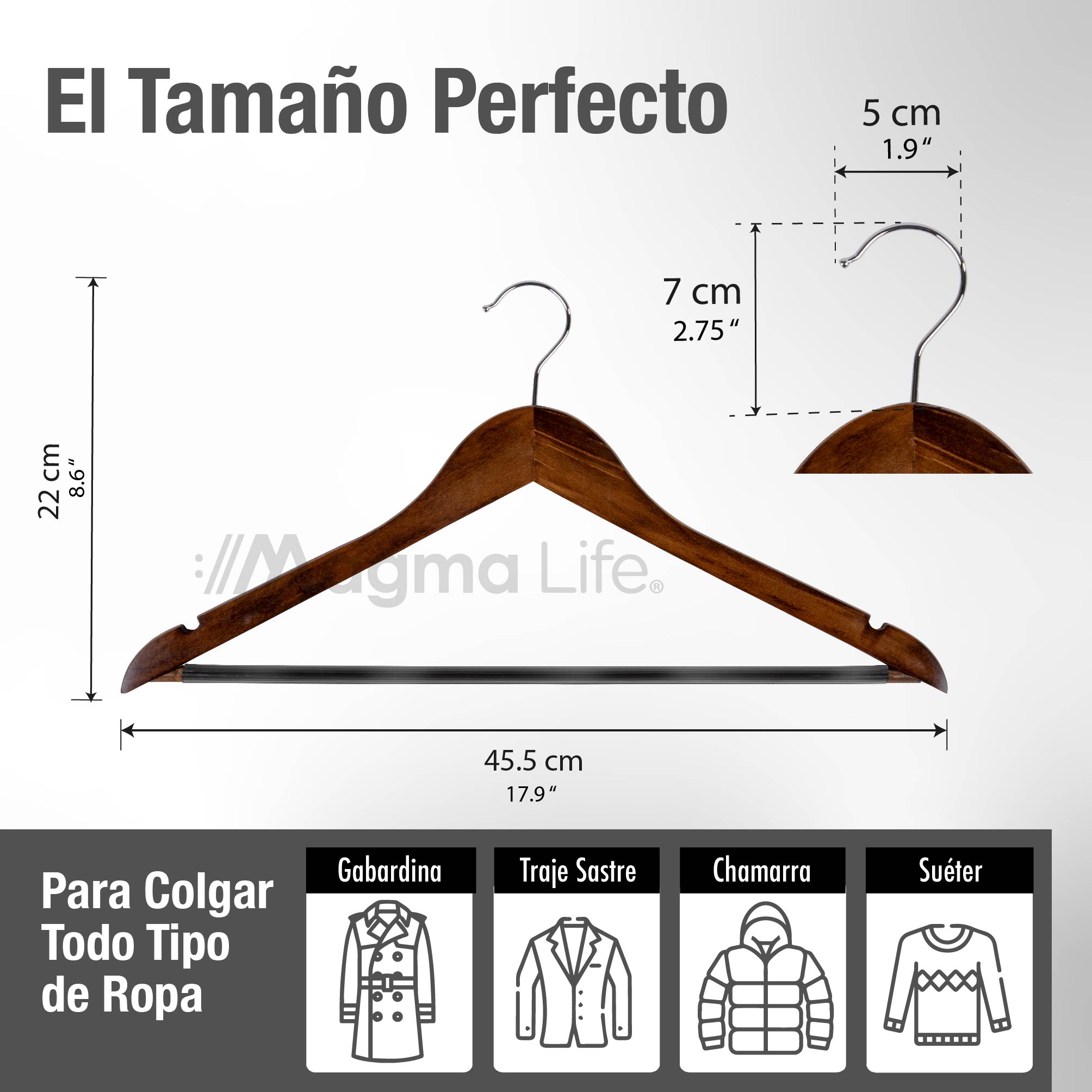 Foto 3 pulgar | Magma Life Set De 20 Ganchos De Madera Café  Elegantes Y Giratorios 360°