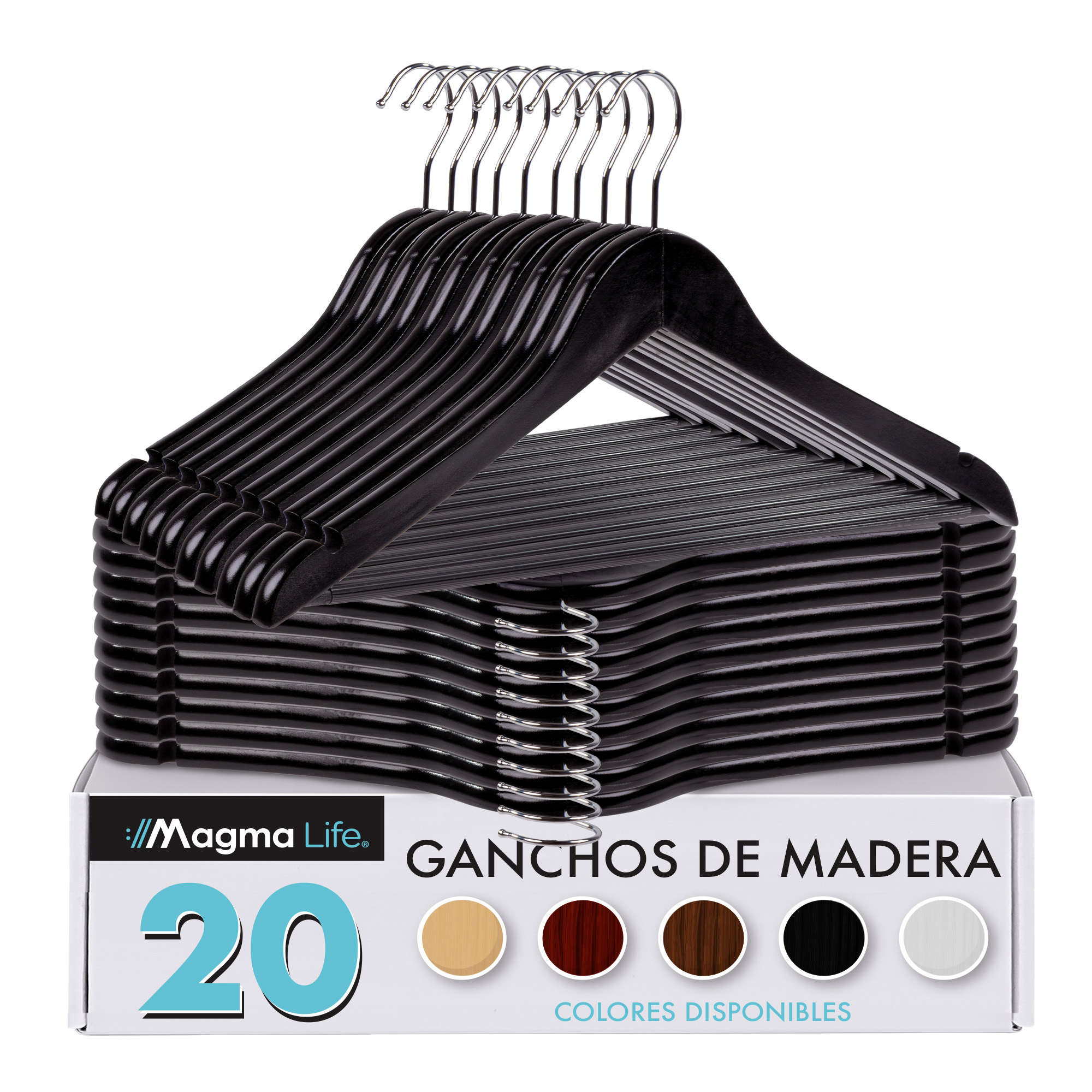 Foto 2 pulgar | Magma Life 20 Ganchos De Madera Para Ropa  Negro  Giratorios Y Evitan Deformación