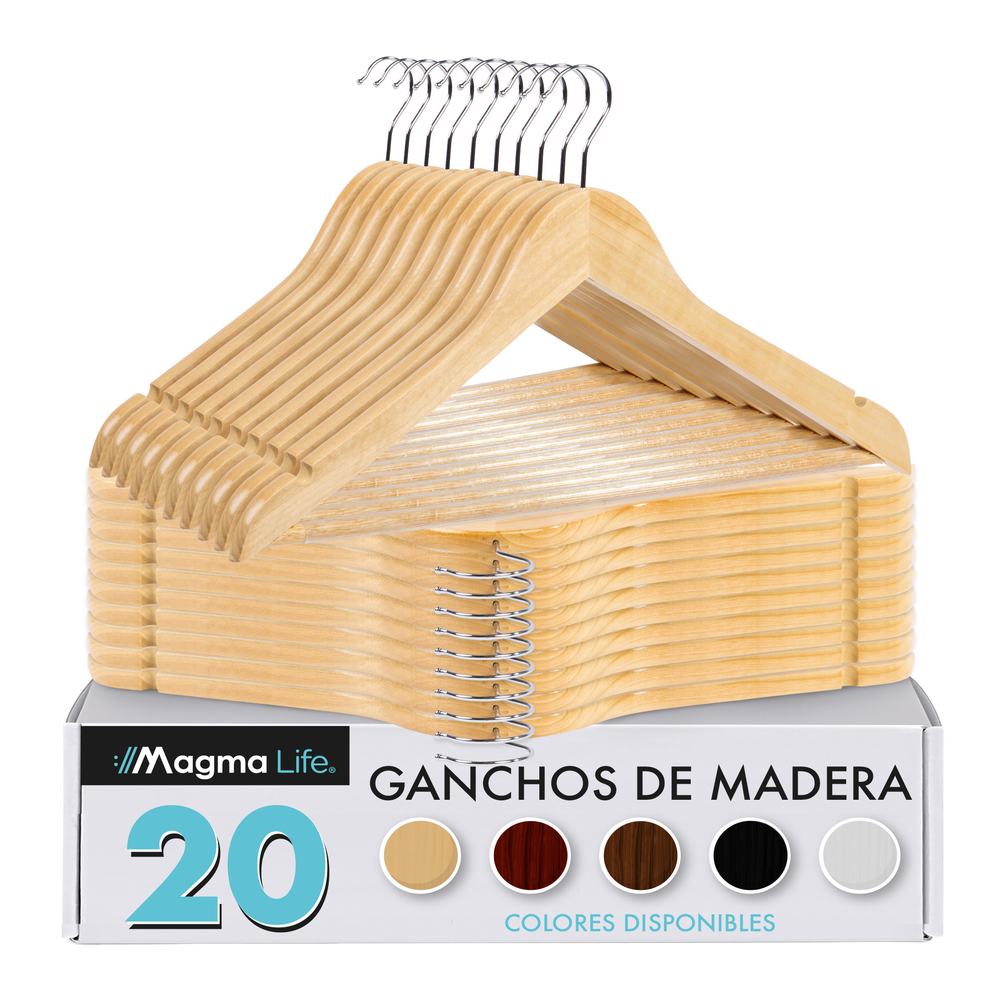 Foto 2 pulgar | Magma Life 20 Ganchos De Madera Para Ropa  Negro  Giratorios Y Evitan Deformación
