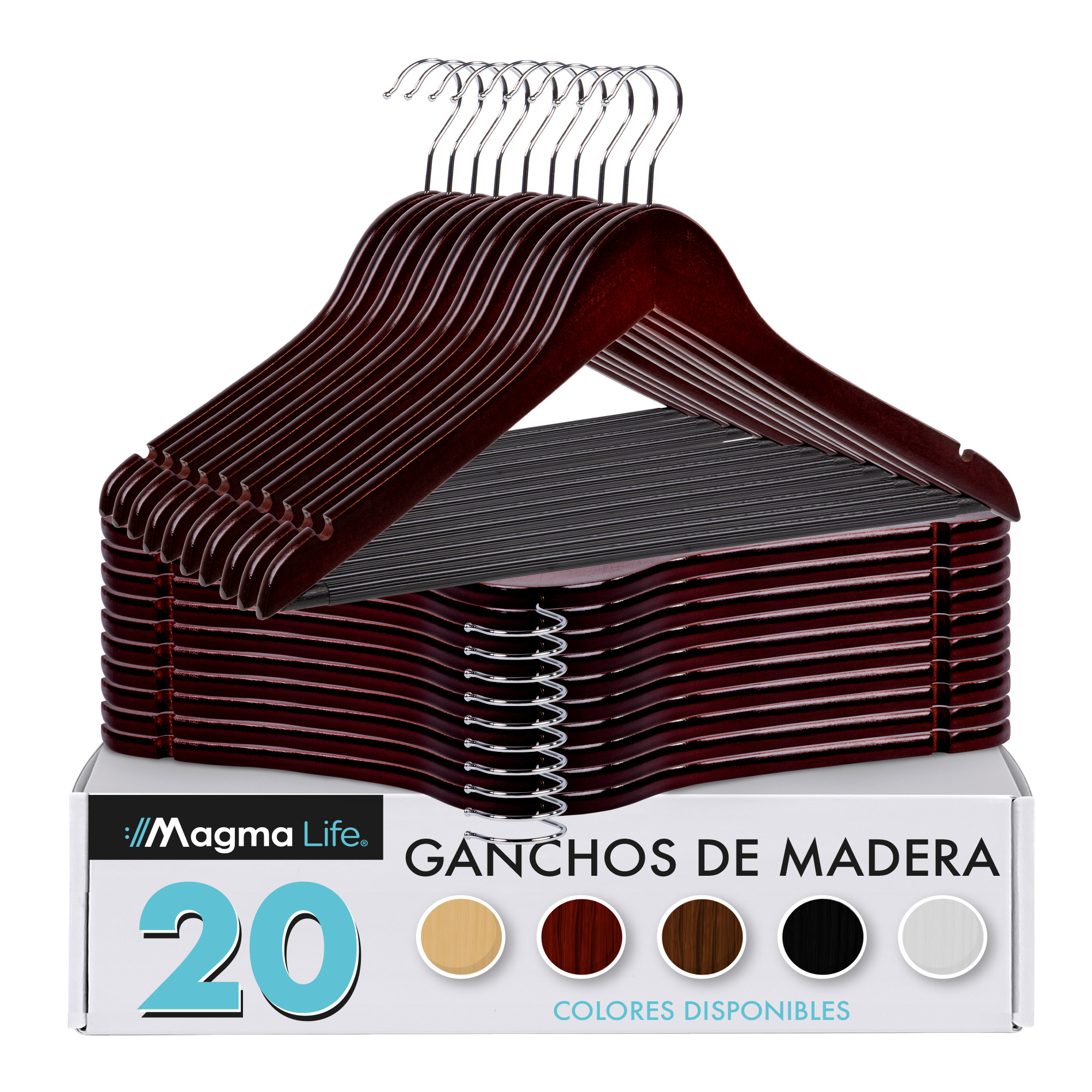 Foto 2 pulgar | Magma Life 20 Ganchos De Madera Para Ropa  Color Cereza  Giratorios Y Antideformación